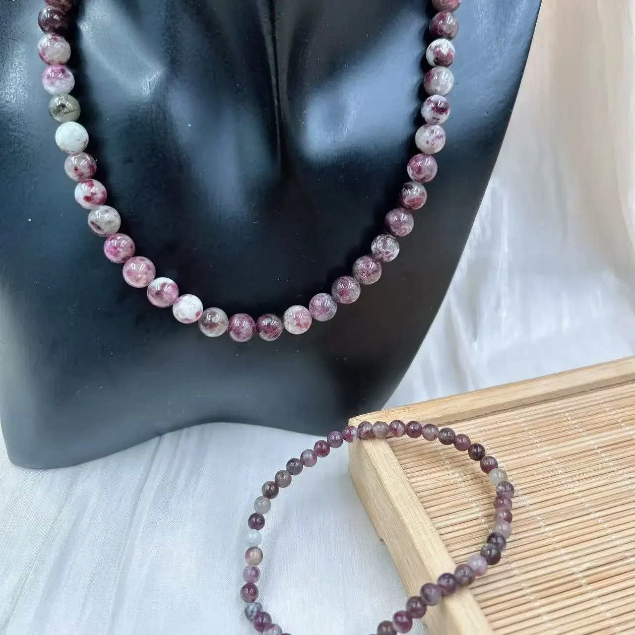 8 мм 4 круглый натуральный камень сливовый турмалин кварцевый браслет ожерелье