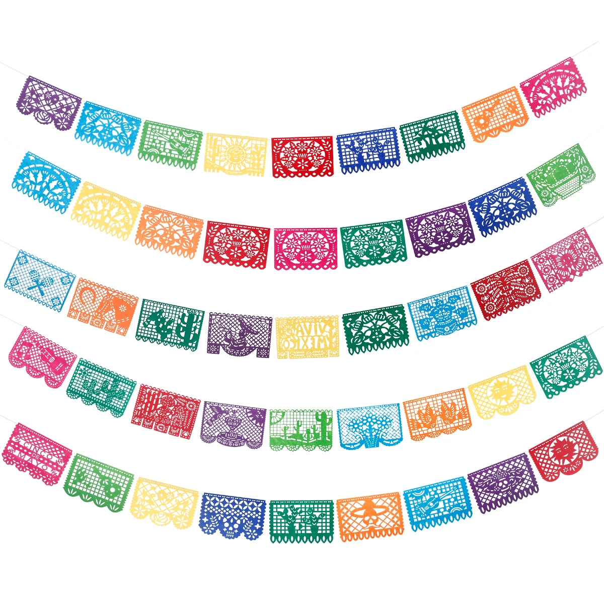 

Mexican Party Banners 5 Pack Papel Picado Banner Mexican Fiesta Hanging Banners Flags 9 Color with 12 Different Designs 65.6