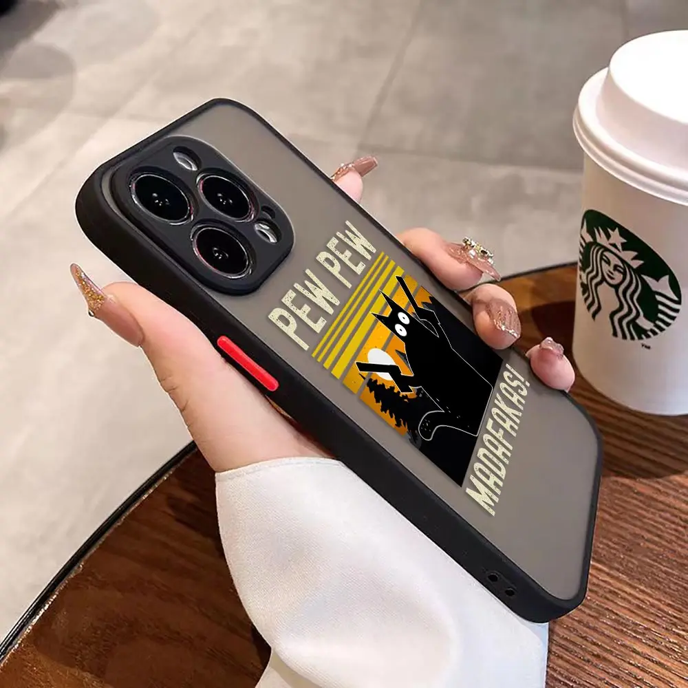 Matte Phone Case for iPhone Apple 14 13 11 12 MINI Pro XS Max XR X 7 8 SE 2022 2020 6 6S Plus Case Funda Funny Cute Black Cat