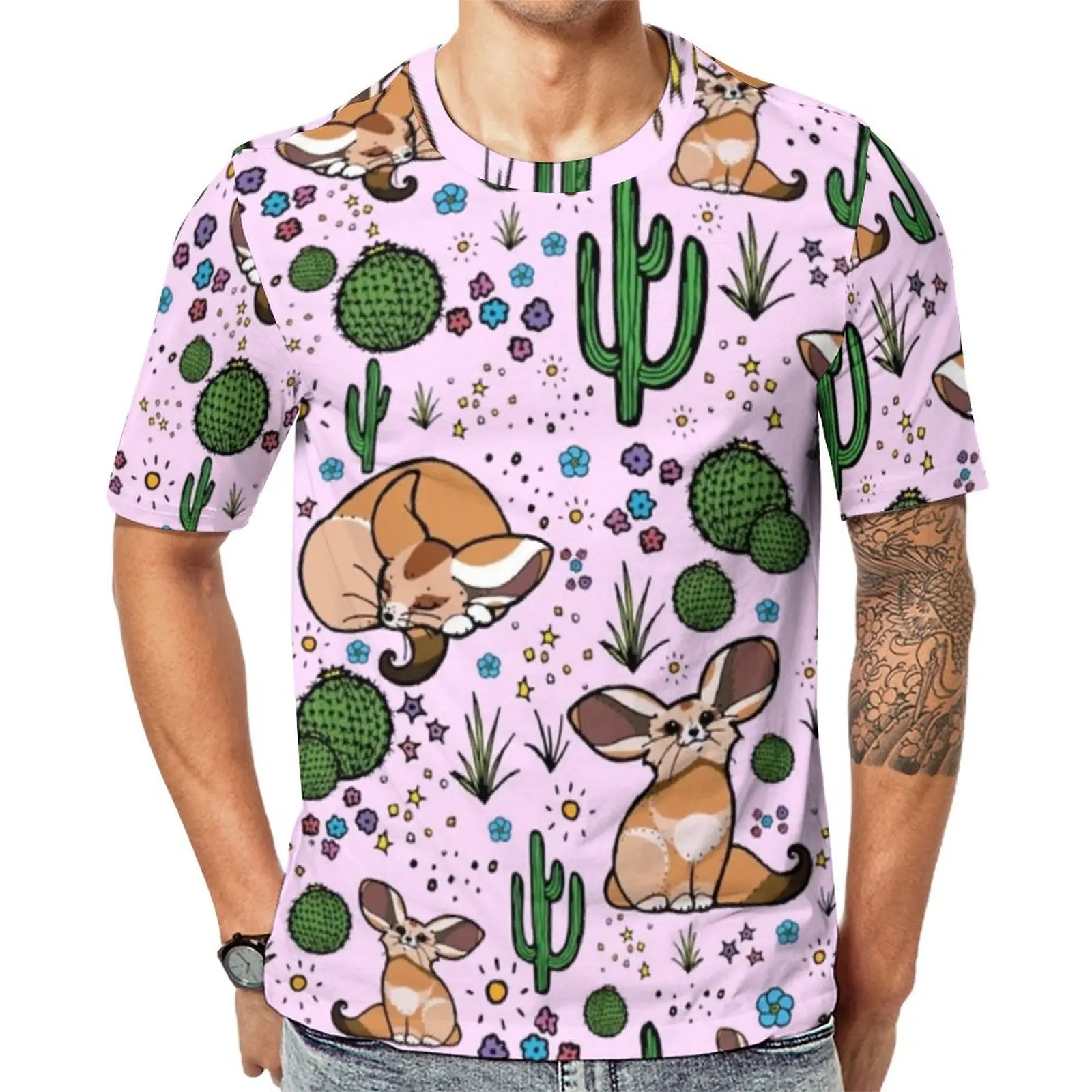 

Мужская футболка с коротким рукавом Fennec Fox, Классическая футболка с изображением пустыни, трендовая футболка премиум-класса, топы большого размера с графическим принтом