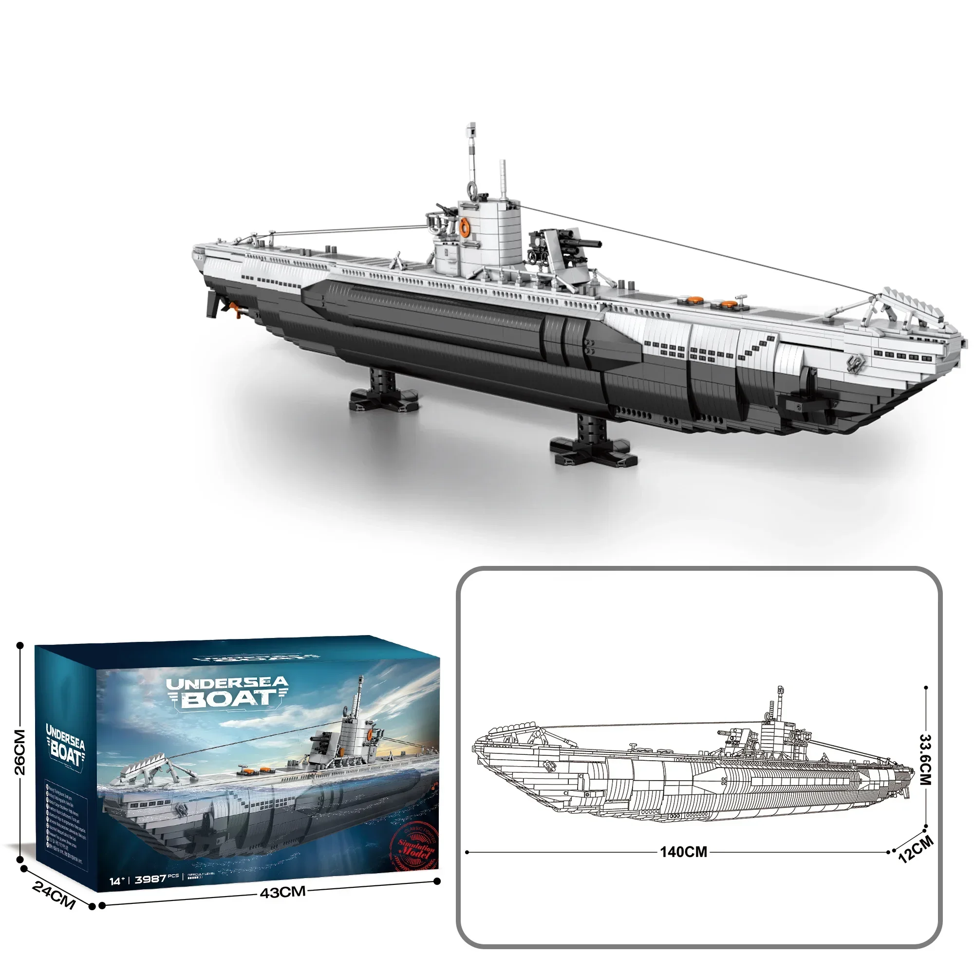 3987 шт U-образные строительные блоки для подводной лодки модель подводного