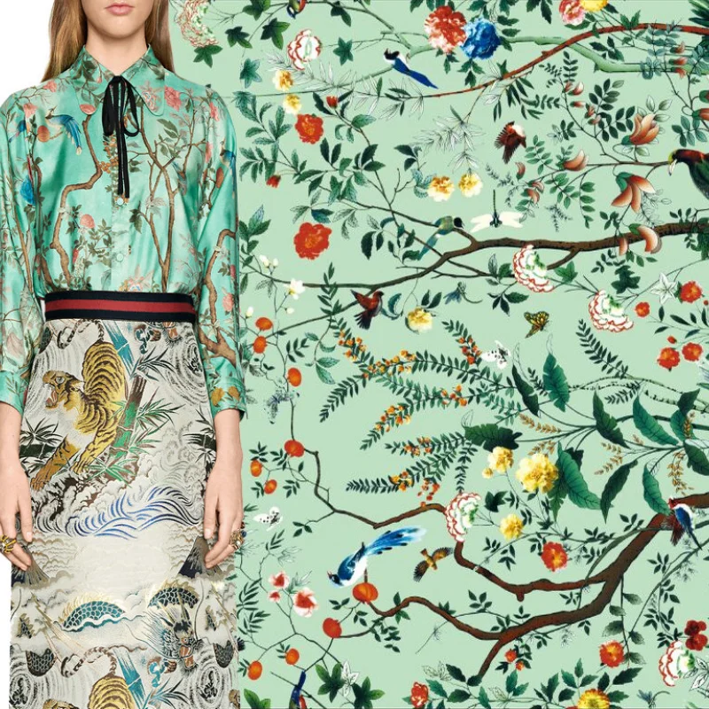 

100% Polyester Fabric Brand Flower Printied Imitation Silk Satin Dress Skirt Women's Summer Fashion Cloth for Dress by Meter