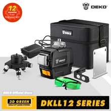 DEKO DKLL12 Series Laser Level Professional Construction Tools 12 Lines Green Self-leveling 360 4D Powerful Measuring Tripod