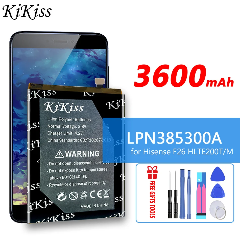 

KiKiss Powerful Battery LPN385300A 3600mAh for Hisense F26 F 26 HLTE200T/M Batteries + free tools