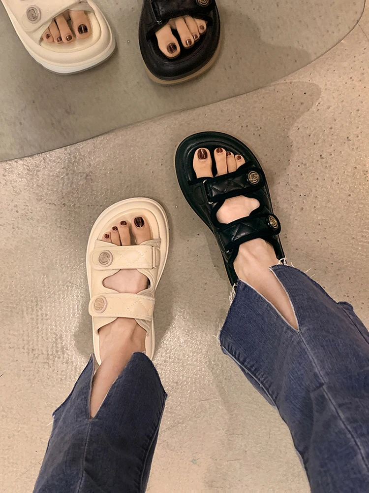 

Slippers Outdoor Wear Women's Shoes 2022 Summer New Velcro Thick Sole Non-slip Fashionable Middle Heel Casual Shoes