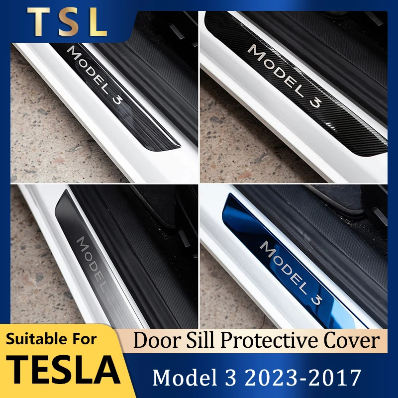 

2023 New Door Sill Decoration Wrap Cover For Tesla Model 3 Pedal Protection Strip Auto Accessories