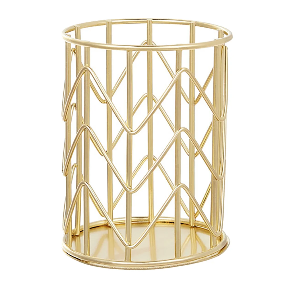 

Wrought Iron Storage Tube Pen Organizer Holder Simple Desktop Durable Office Gold Stationery