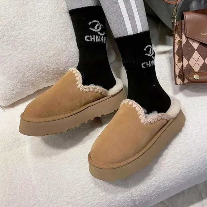 

Женские зимние теплые меховые шлепанцы, новинка 2023, брендовые короткие Шлепанцы из хлопка, замшевые модные женские шлепанцы