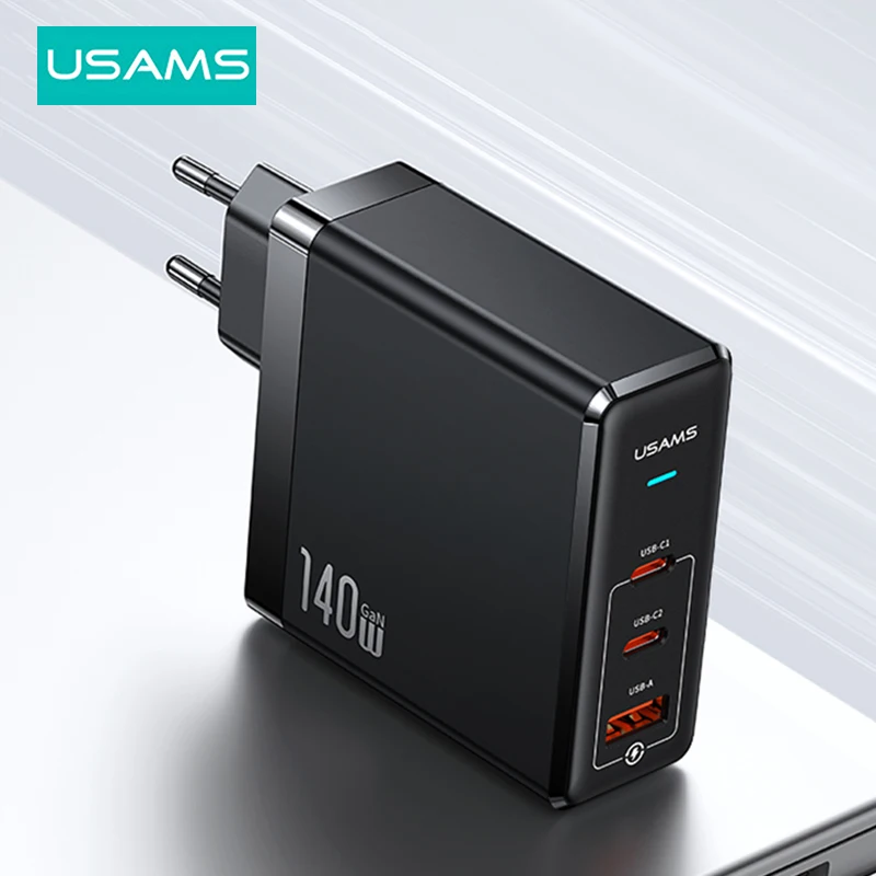 USAMS GaN Charger 140W USB Type C PD Fast Charging Quick Charge 4.0 3.0 Phone Charger For Macbook iPhone Xiaomi Samsung Tablet