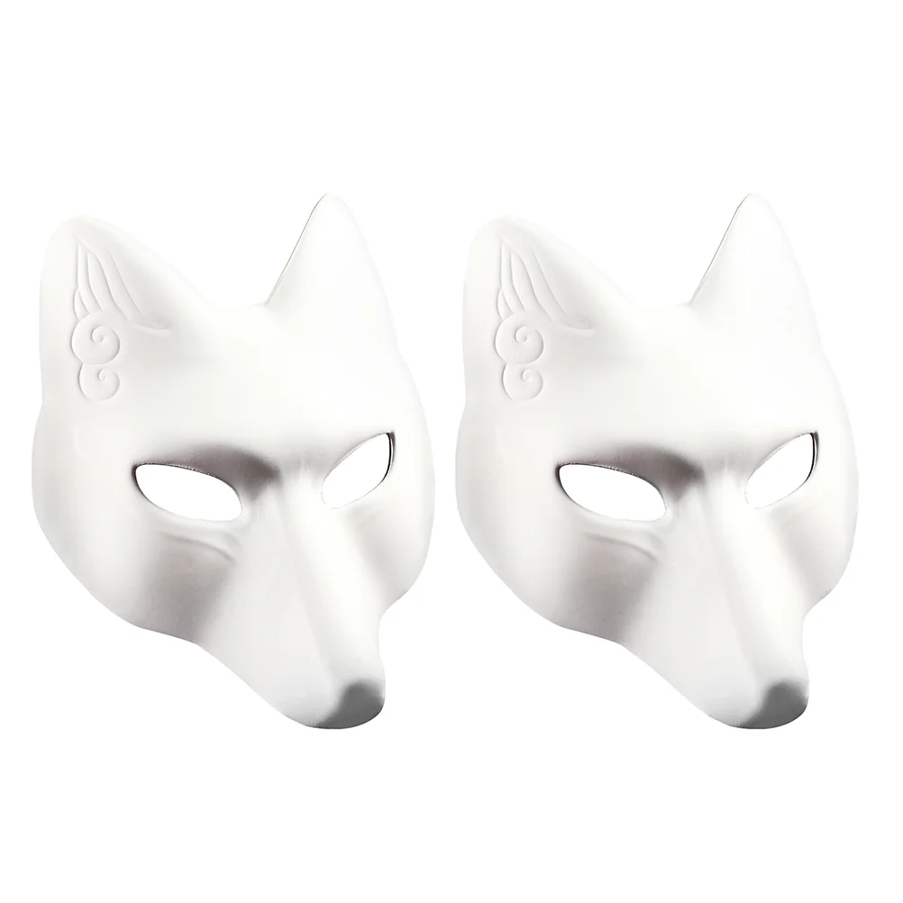 

2 Pcs DIY Fox Mask Unpainted Blank Halloween Kids Masquerade White Pu Party Decoration Child