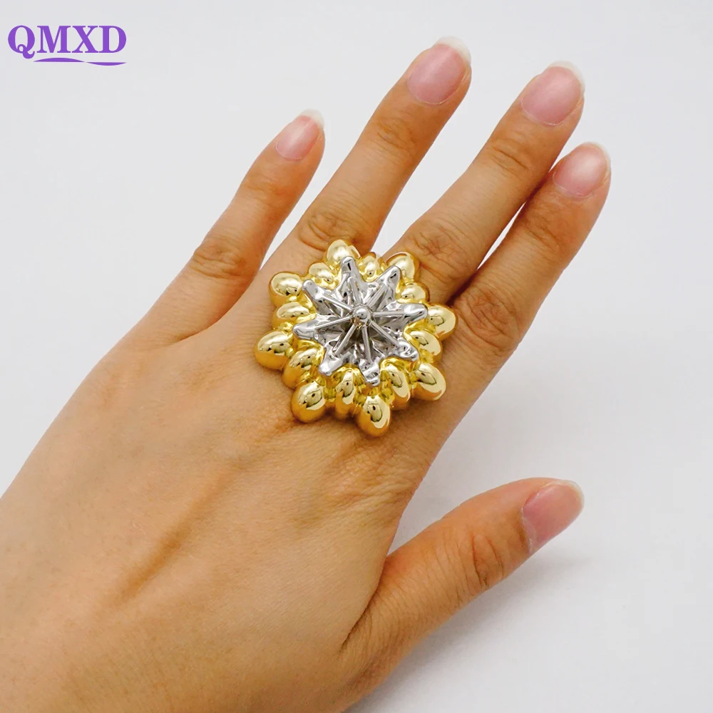 

Dubai Ethiopia Gold Color Rings For Women Adjustable Copper Ring Big Irregular Finger Rings Statement Jewelry Banquet Gifts