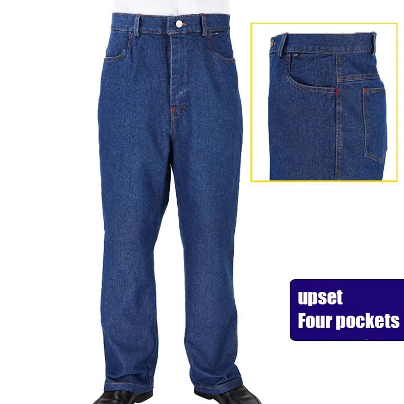 Plus Size Men's Thickened Cotton Jeans Multi-pocket Welder Anti-scalding Wear-resistant Tooling Loose Labor Insurance Pants