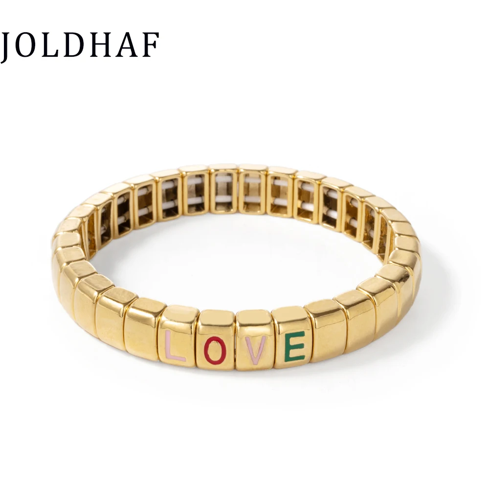 

2022 New Arrival 6x9MM Arch Shape Colorful Enamel Bracelets For Women Handmade Letter Bracelets Heart Inscription Jewelry