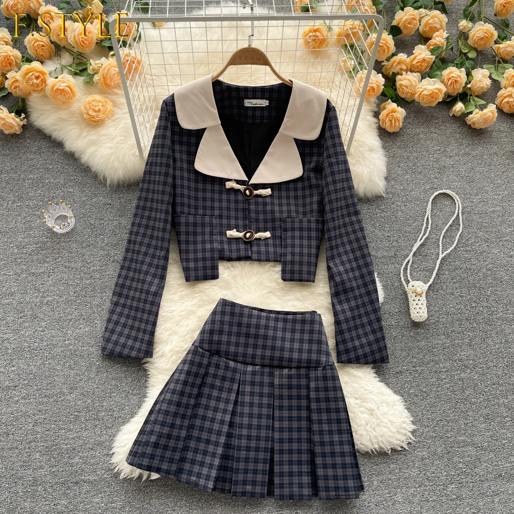 Autumn Korean Fashion Two Piece Set Women Preppy Style Elegant Skirt Suits Winter 2021 Slim Long Sleeve Coat Mini Skirt Suit