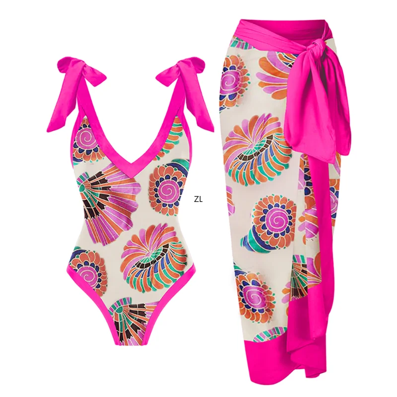 Pink Print Butterfly Strap Bikini Fashion V-Neck Sexy Push Up Swimsuit Women's Beach Suit Elegant Backless Swimwear 2023