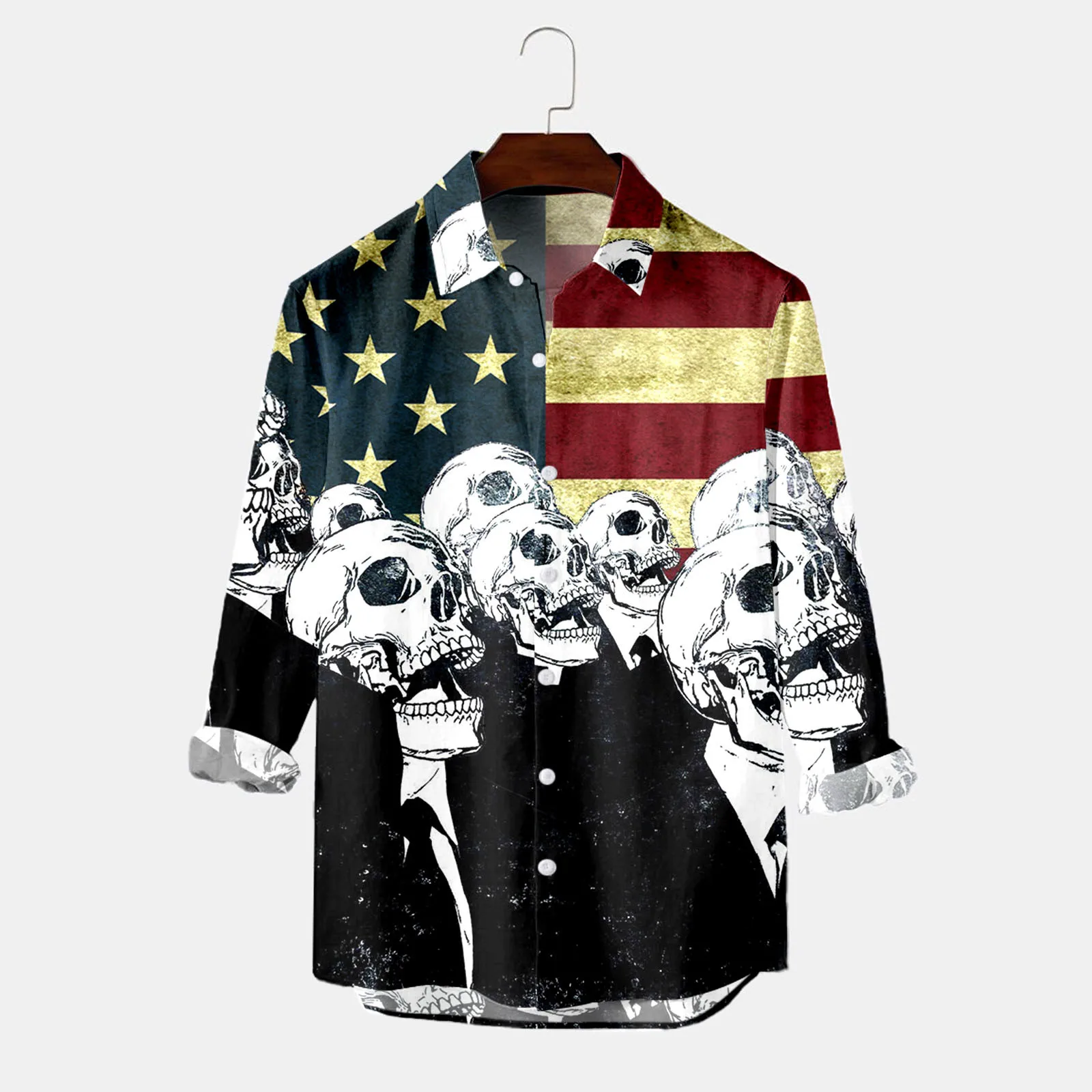 

Male Party Halloween Bone Printed Shirt Long Sleeve Turn Short Sleeved Tops Mens Long Sleep Shirt Men T Shirts Loose Fit Men