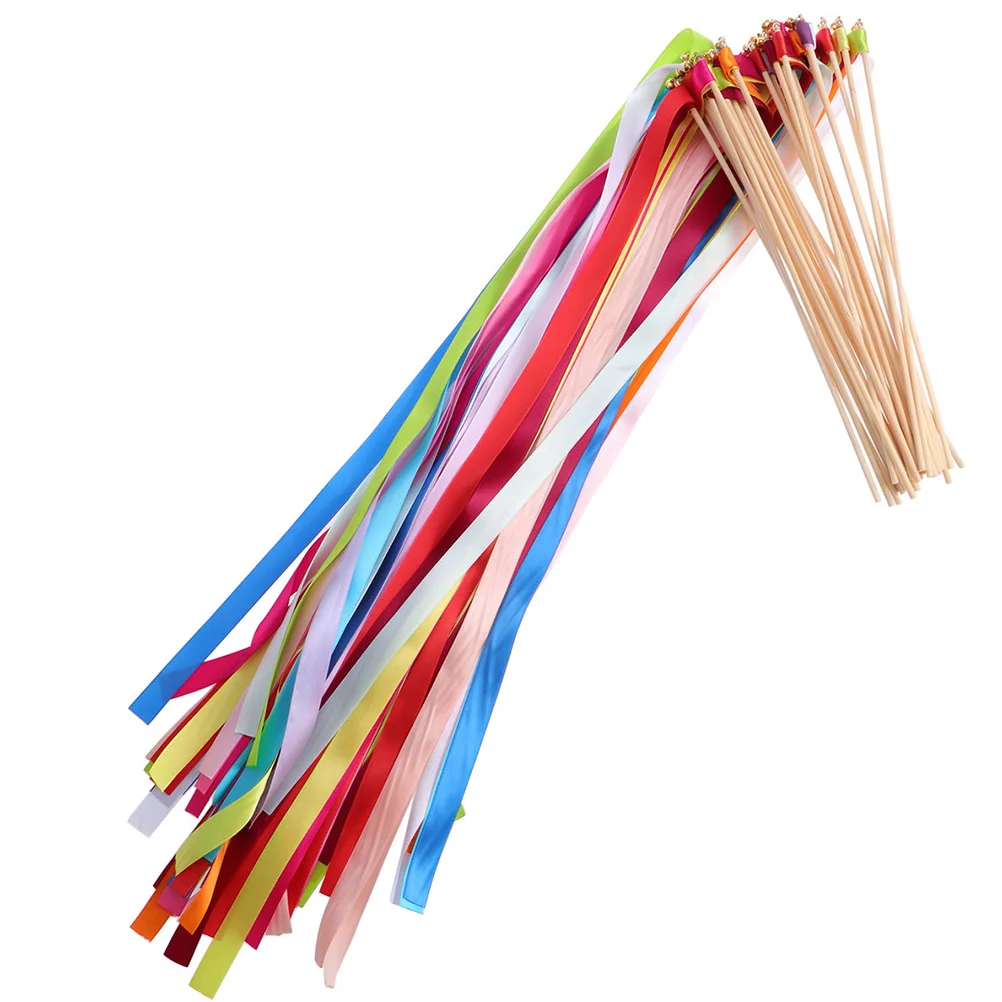 

20 Pcs Ribbon Fairy Wand Wedding Streamers Stick Decorations Ceremony Party Sticks Bells Decorate