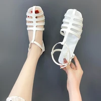 baotou flat sandals womens summer 2022 new braided one word buckle retro preppy fashion roman shoes