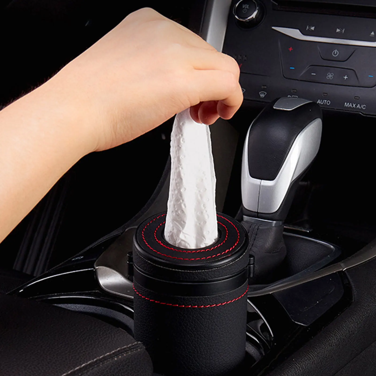 

Car Tissue Box Leather Pull Paper Bucket Window Breaker Portable Auto Round Paper Tube Napkin Holder For Car Truck Vehicle