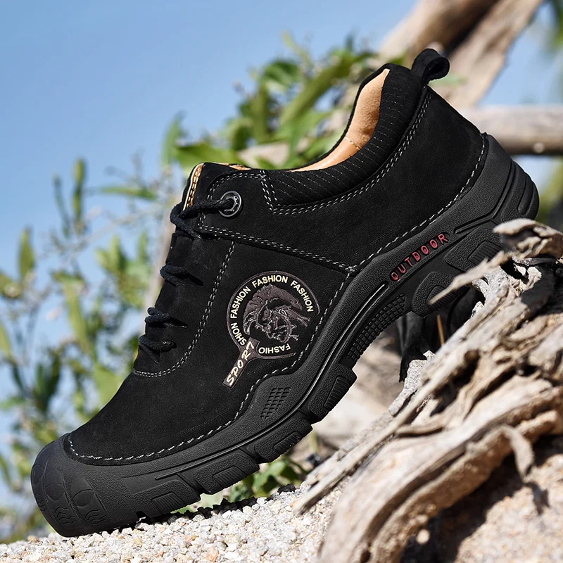 HIKEUP High Quality Men Hiking Shoes Durable Leather Climbing Shoes Genuine Leather Men's Outdoor Shoes Walking Sneaker