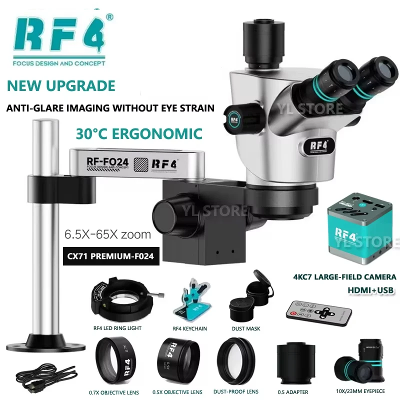 

RF4 CX71P 6,5-65 тринокулярный стереомикроскоп 4K камера для пайки телефона ремонт печатной платы 30 ° C Эргономичный наклон для облегчения шеи