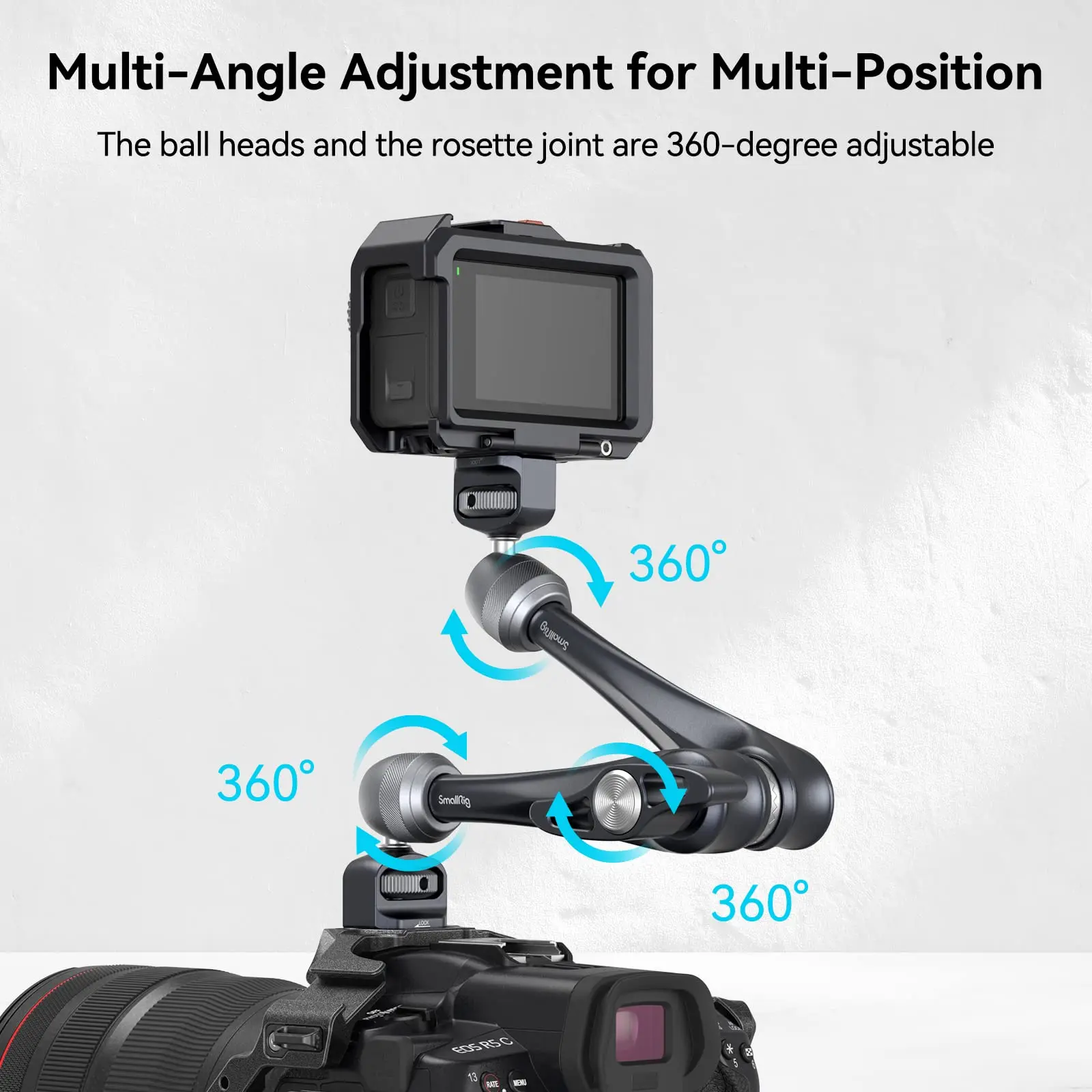 Фото Рукоятка с розеткой SmallRig, 11 дюймов, регулируемая на 360 °, волшебная рукоятка для монитора DSLR, светильник ка, аксессуары для Светодиодный меры,... №3