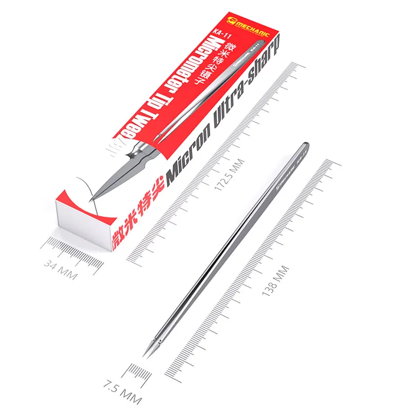 

MECHANIC KA-11 Специальный остроконечный микрометрический пинцет ручной работы Немагнитный антиадсорбционный прецизионный электронный инструмент для обслуживания