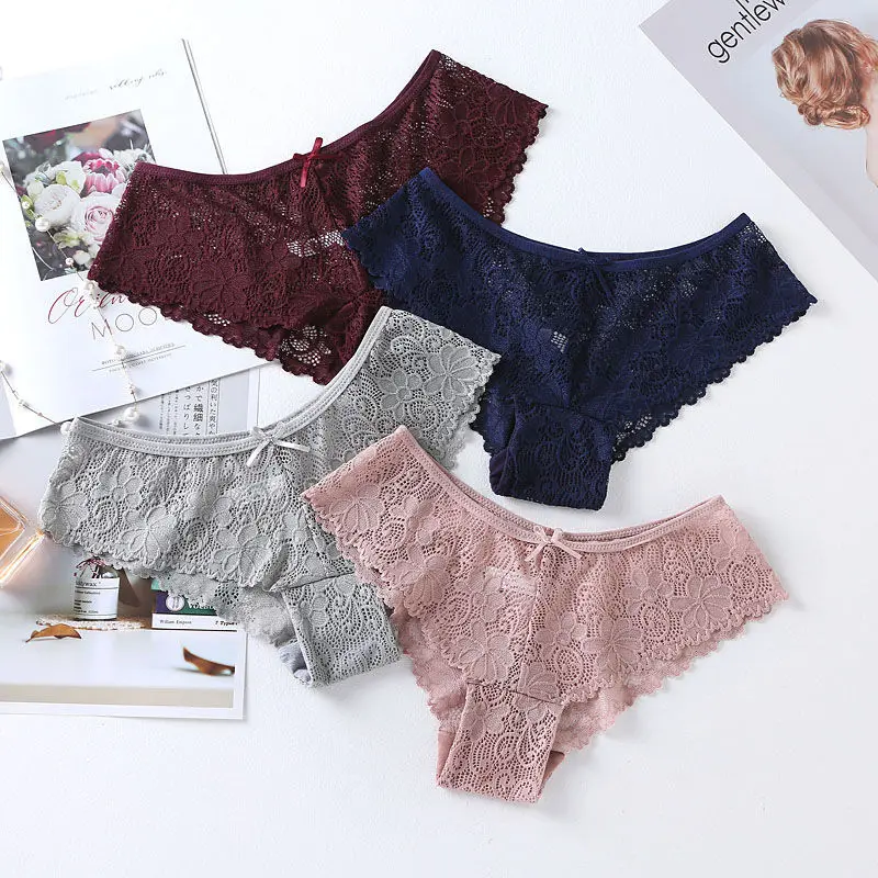 

3 Pcs Panties for Woman Underwear Sexy Lace Breathable Soft Lingerie Female Briefs Panty Sexy Transparent Women's Underpants