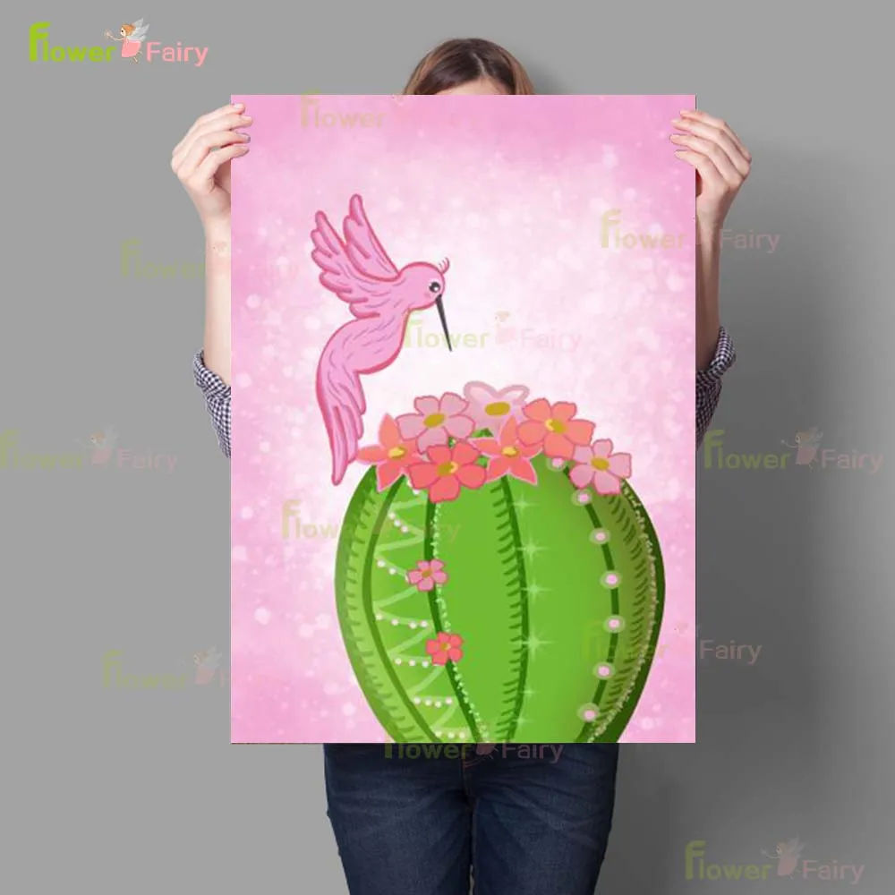 Кактусы розовые натуральные настенный постер в скандинавском стиле для гостиной