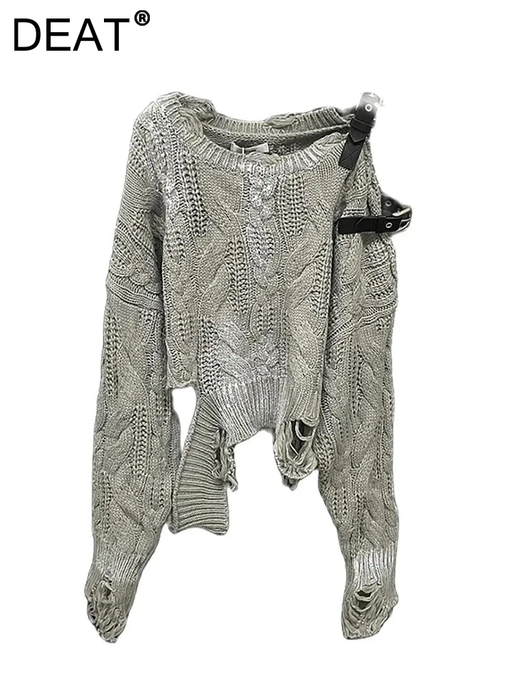 Женский трикотажный пуловер с длинным рукавом и открытыми плечами