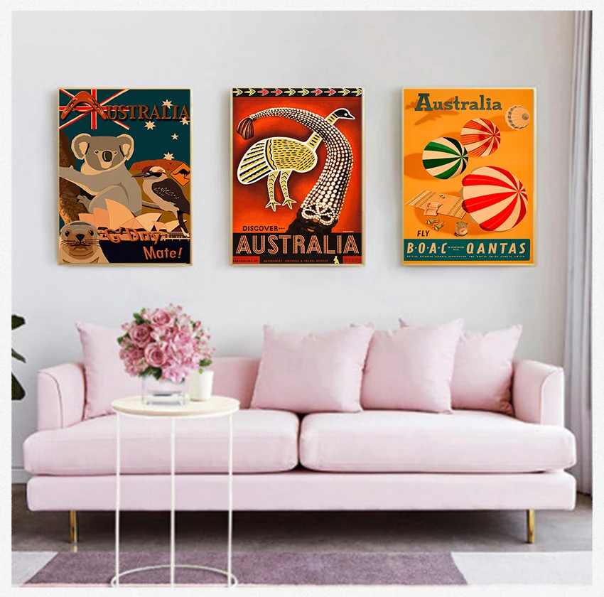 

Wall Pictures Kraft Posters Coated Wall Stickers Home Decoration Gift Travel to Australia Sydney Koala Canvas Painting Vintage