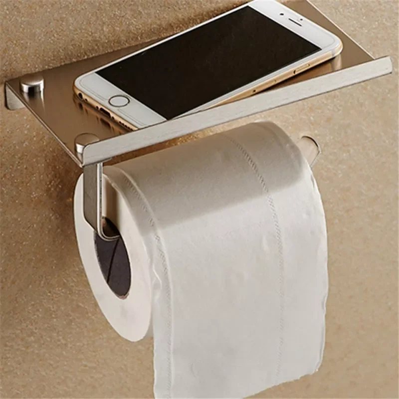 

Bathroom Shelves Stainless Steel Light Toilet Roll Paper Rack With Phone Shelf Wall Mounted Bathroom Paper Holder Hook