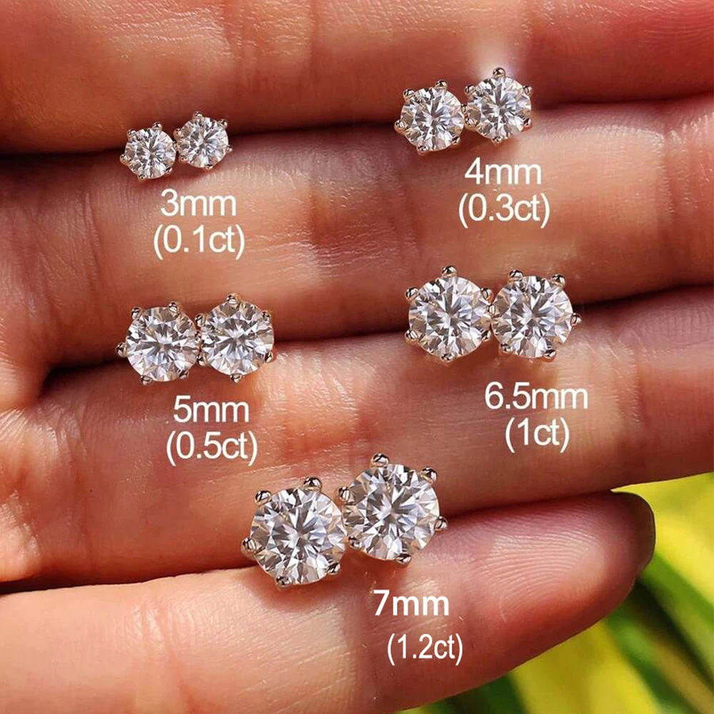 Фото Серьги-гвоздики Aide S925 из стерлингового серебра с круглым муассанитом, 6 размеров, с плоской застежкой, с сертификатом, для женщин, ювелирные изделия №3