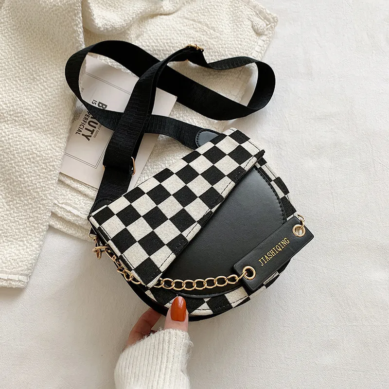 

Houndstooth Crossbody Bag for Women Fashion Simple Casual Shoulder Bag Fashion Plaid Shoulder Messenger Bag Saddle Bag