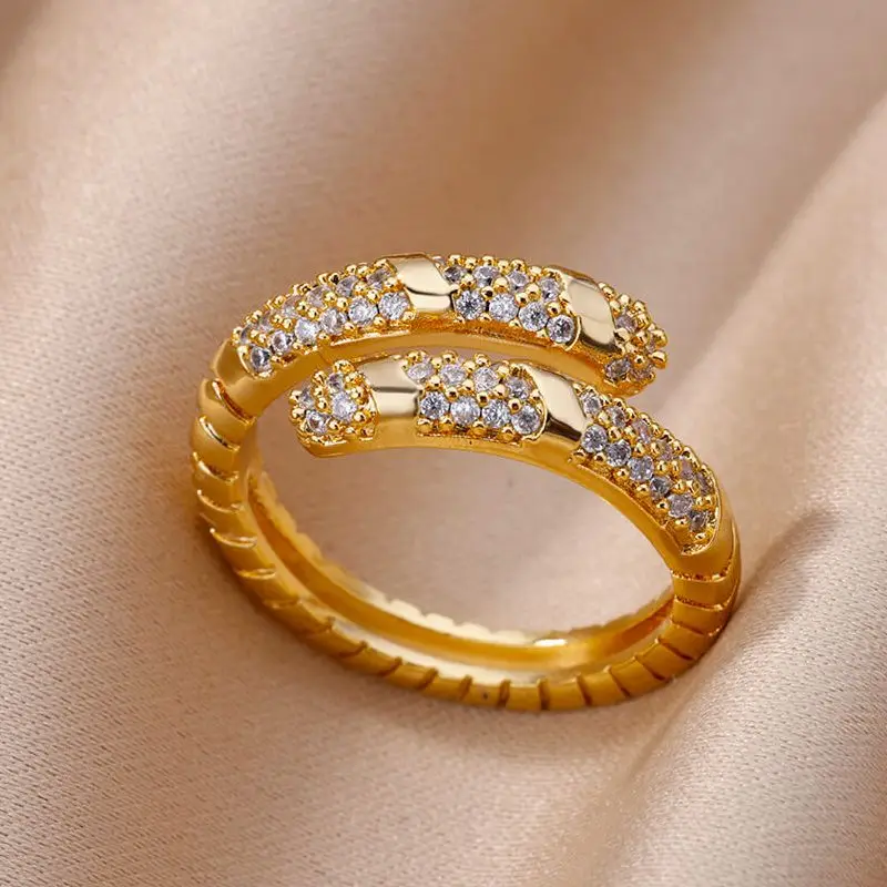 

Vintage Zircon Snake Rings for Women Stainless Steel Gold Plated Ring Koeran Fashion Couple Wedding Aesthetic Jewerly anillos