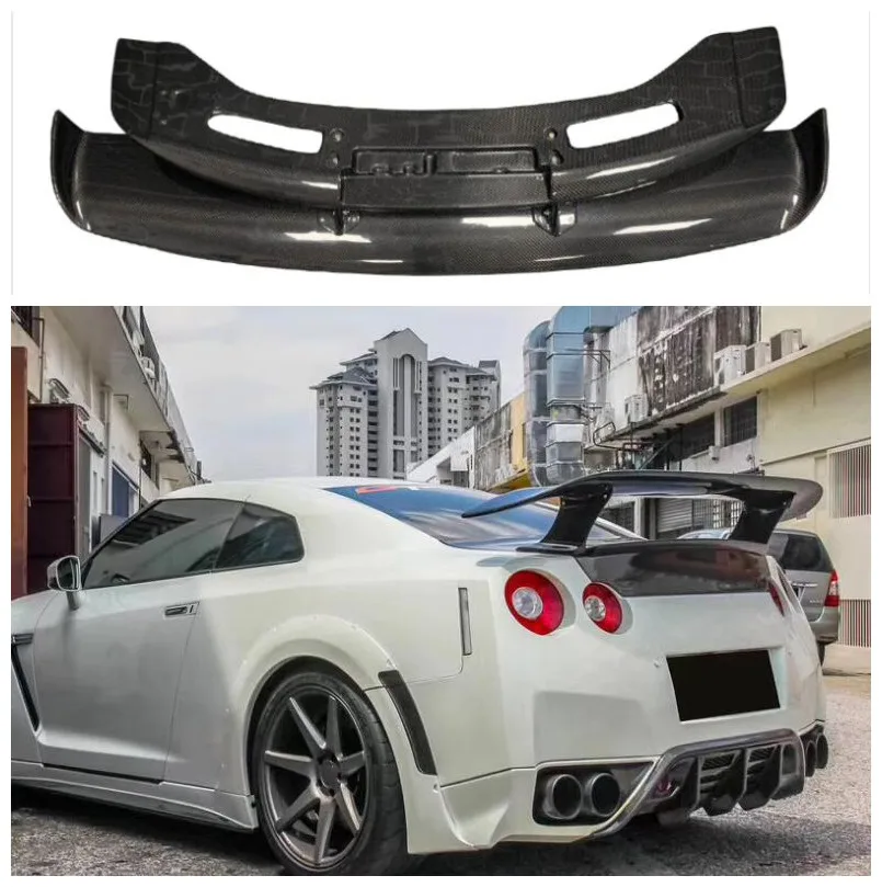 

Real Carbon Fiber Rear Trunk Lip Spoiler Splitters Wing Fits For Nissan GTR R35 GT Style 2009-2017