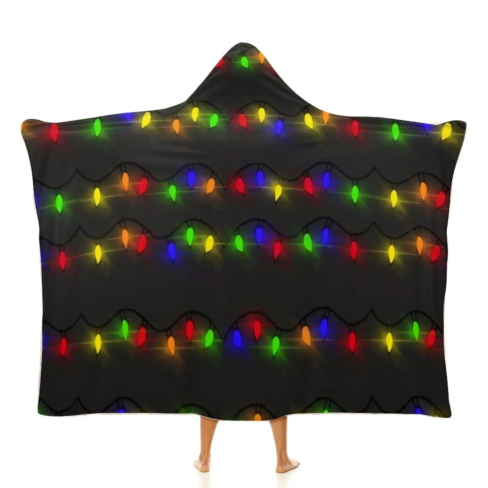 

Christmas Lights Blanket Colorful Print Big Hooded Fleece Blanket Autumn Soft Cheap Bedspread
