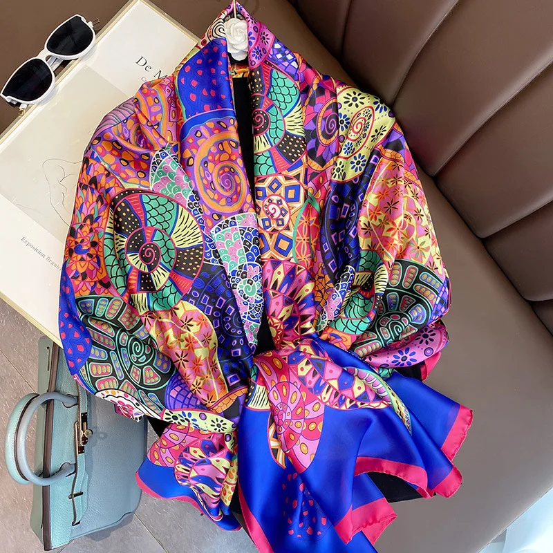 

Luxury Brand 2022 Silk Scarf Women Large Shawls Pashmina Hijab Foulard Echarpe Design Print Lady Beach Stole Head Scarves