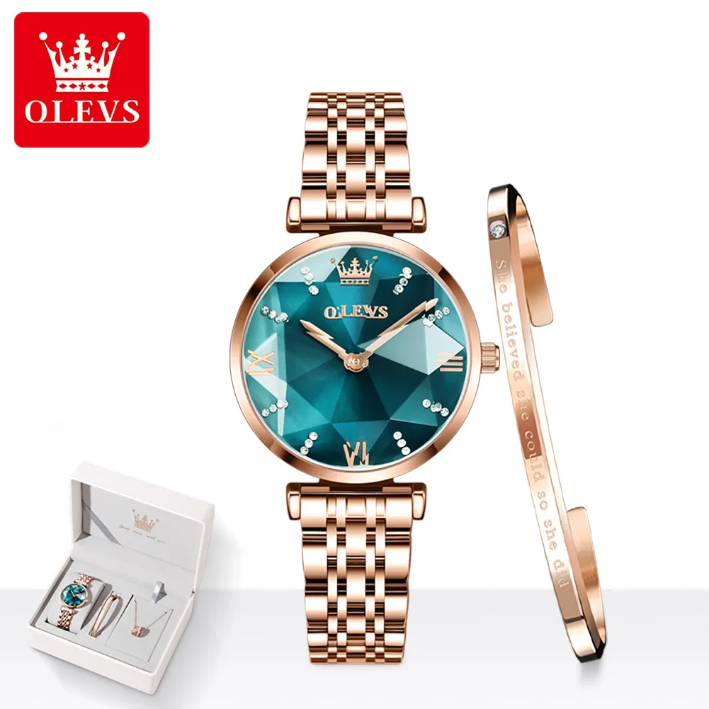 

OLEVS Quartz Movement High Quality 32mm Prismatic Mirror Women Stainless Steel Rose Gold Waterproof Ladies Watch Dropshipping