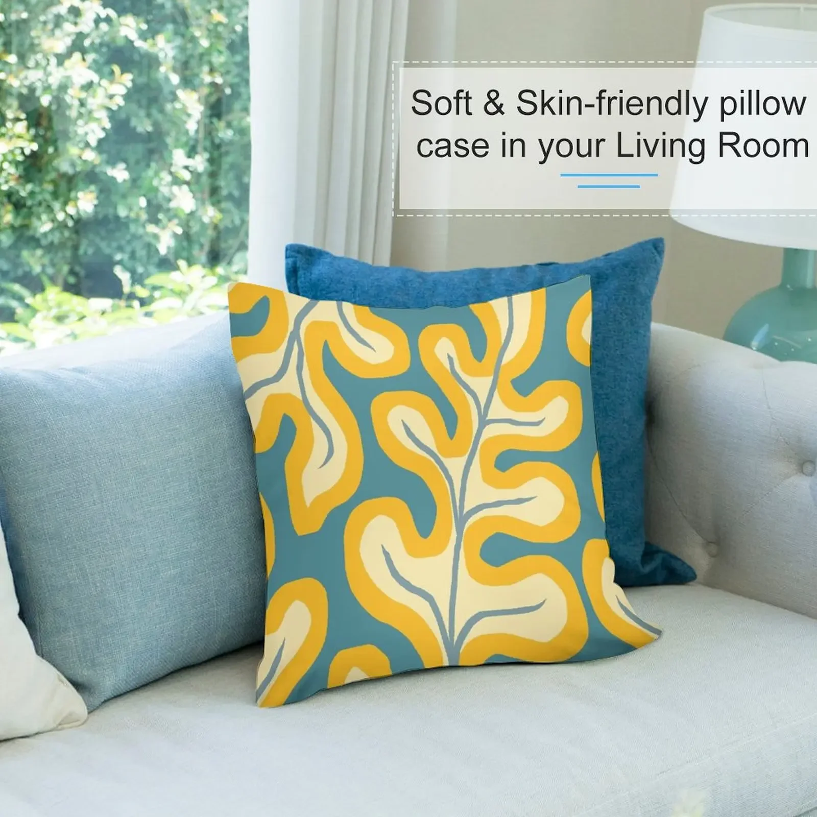 Современные листья гигге в желтом и синем декоративной подушке аниме-подушки