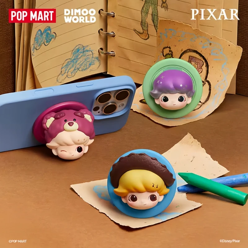 Фото Хит продаж: Оригинальный магнитный держатель для телефона Popmart Dimoo World × Pixar Joint Series, игрушка-сюрприз в слепой коробке, украшение, подарок №4
