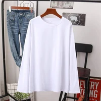 long sleeved t shirt 2022 spring and autumn loose pullover top cotton solid color mens and womens bottoming shirt wholesale