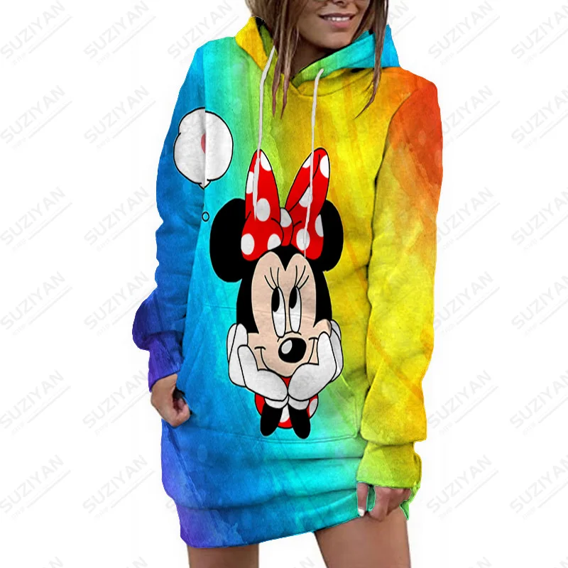 

Disney Mickey Mouse Print Long Sleeve Hoodie For Women Casual Sweater Dress Elegant Woman Winter Clothes Sweater Autumn Features