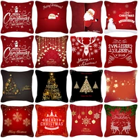 2021 cartoon christmas by pillowcase wholesale red christmas home decoration print linen pillowcase custom