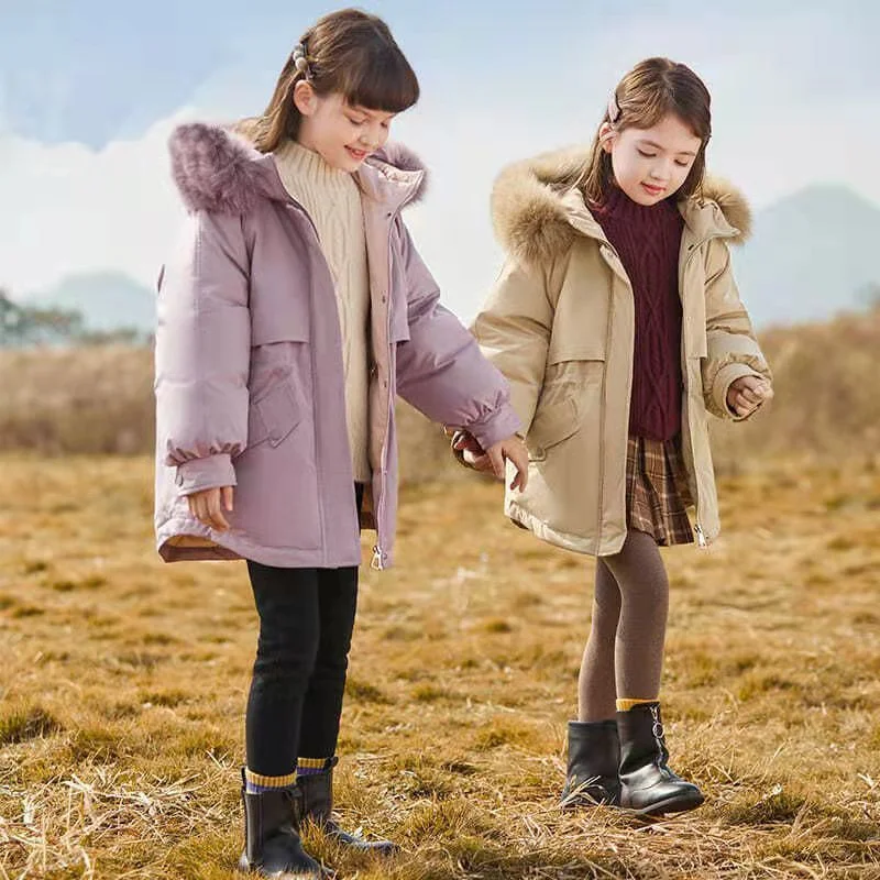 

Girls Down Coat Jacket Cotton Outerwear Windbreak 2023 Purple Thicken Velvet Winter Warm High Quality Children's Clothing