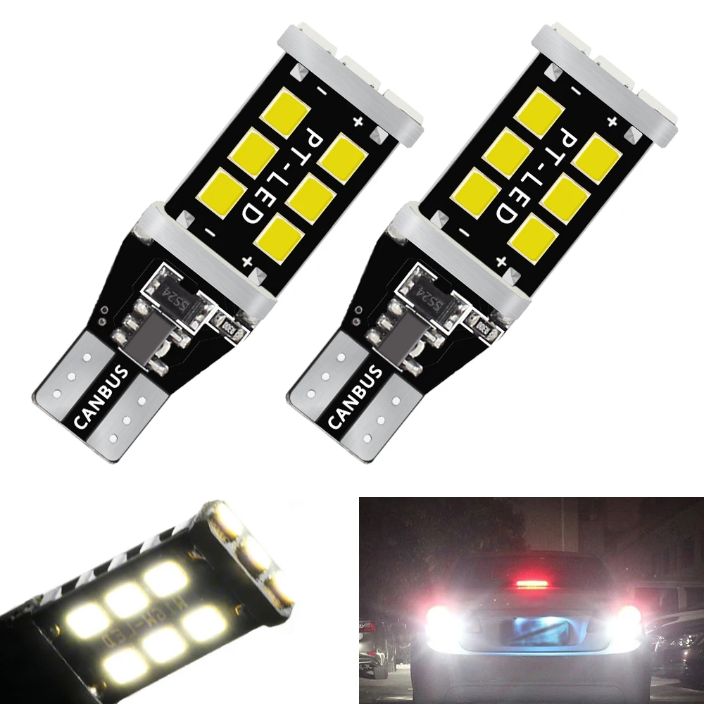 

2pcs Universal New Style Car LED CANBUS Backup Led Reverse Light Brake Lights T15 2835Chip 15SMD Tail Bulb Auto Turn Signal Lamp