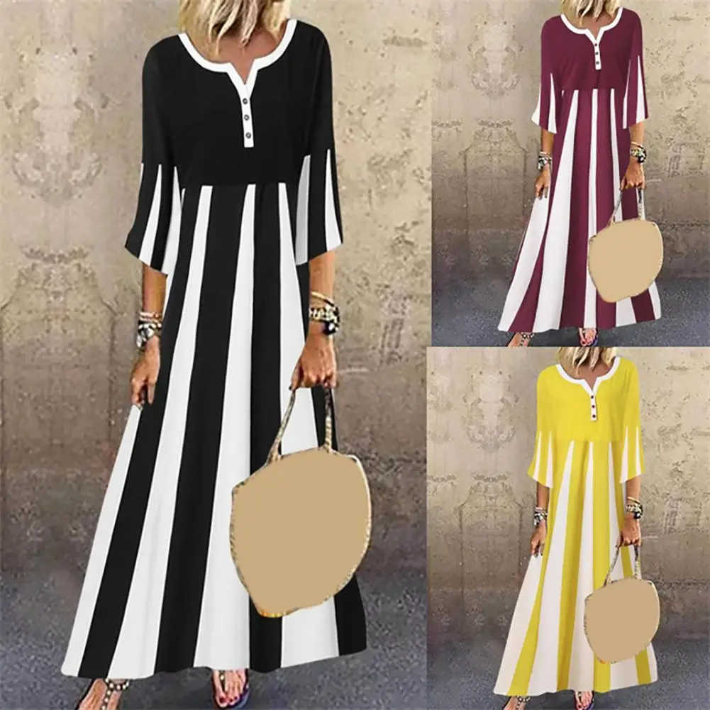 

Vintage Maxi Dress Women Summer Half Sleeve Buttons Printed Long Dresses for women 2022 Casual Loose Big Swing Dress Vestidos