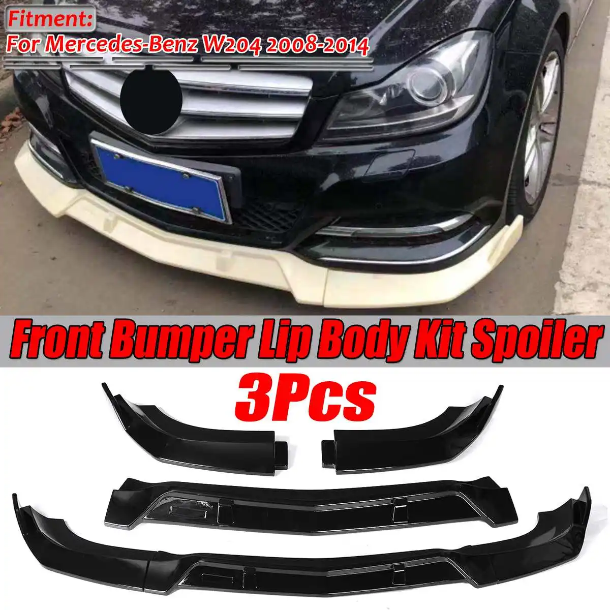 W204 Car Front Bumper Spoiler Lip Splitter Body Kit Diffuser Guard For Mercedes-Benz W204 C180 C200 C250 C300 C350 2008-2014