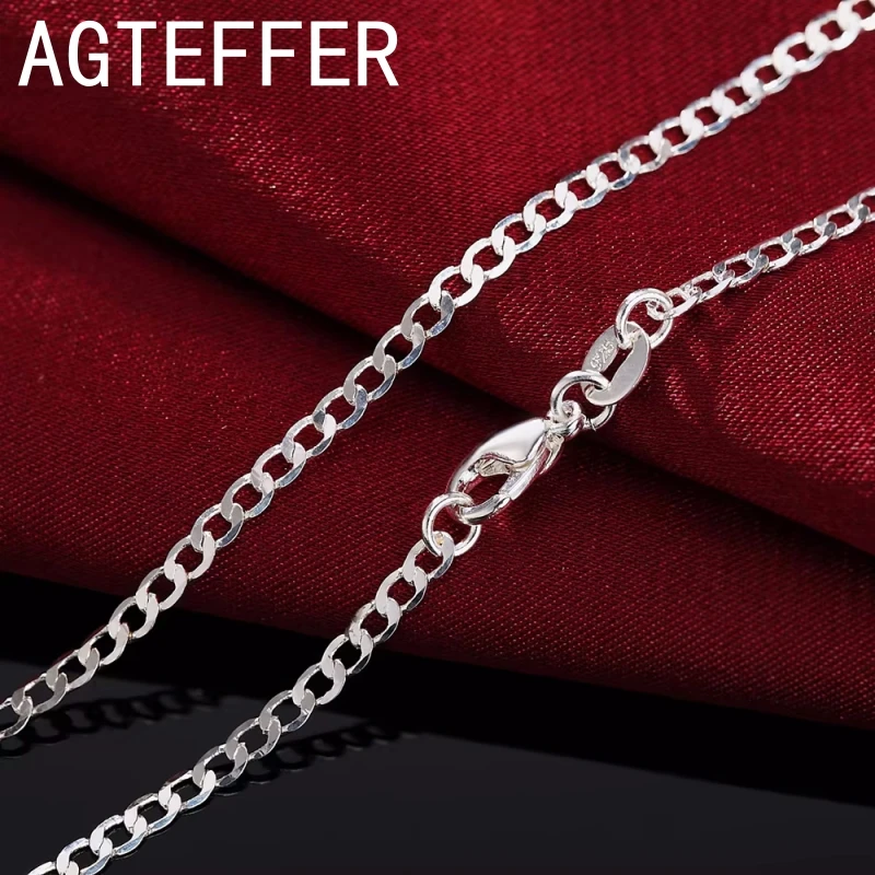 Боковое ожерелье из стерлингового серебра 925 пробы 16/18/20/22/24/26/28/30 дюймов