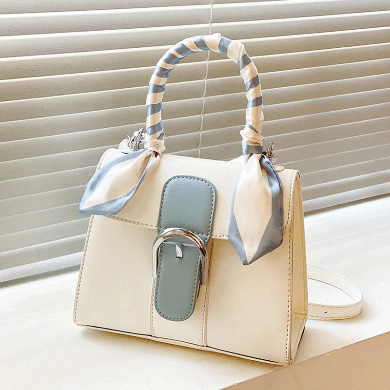 

Casual Square Flap Bags Female Panelled Leather Shoulder Bag Vintage Handbags with Ribbon Designer Crossbody Bags for Women Sac
